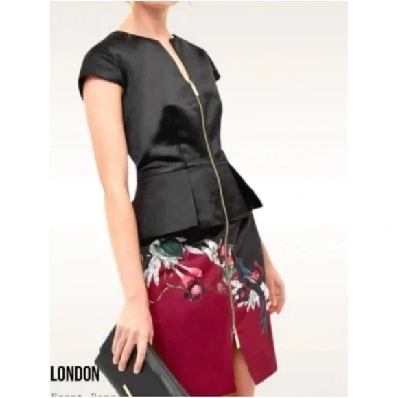 TED BAKER FLORAL JAUNAL PEPLUM FLORAL CAP SHORT SLEEVE DRESS SZ US 6 OR TED SZ 2 - Picture 3 of 8